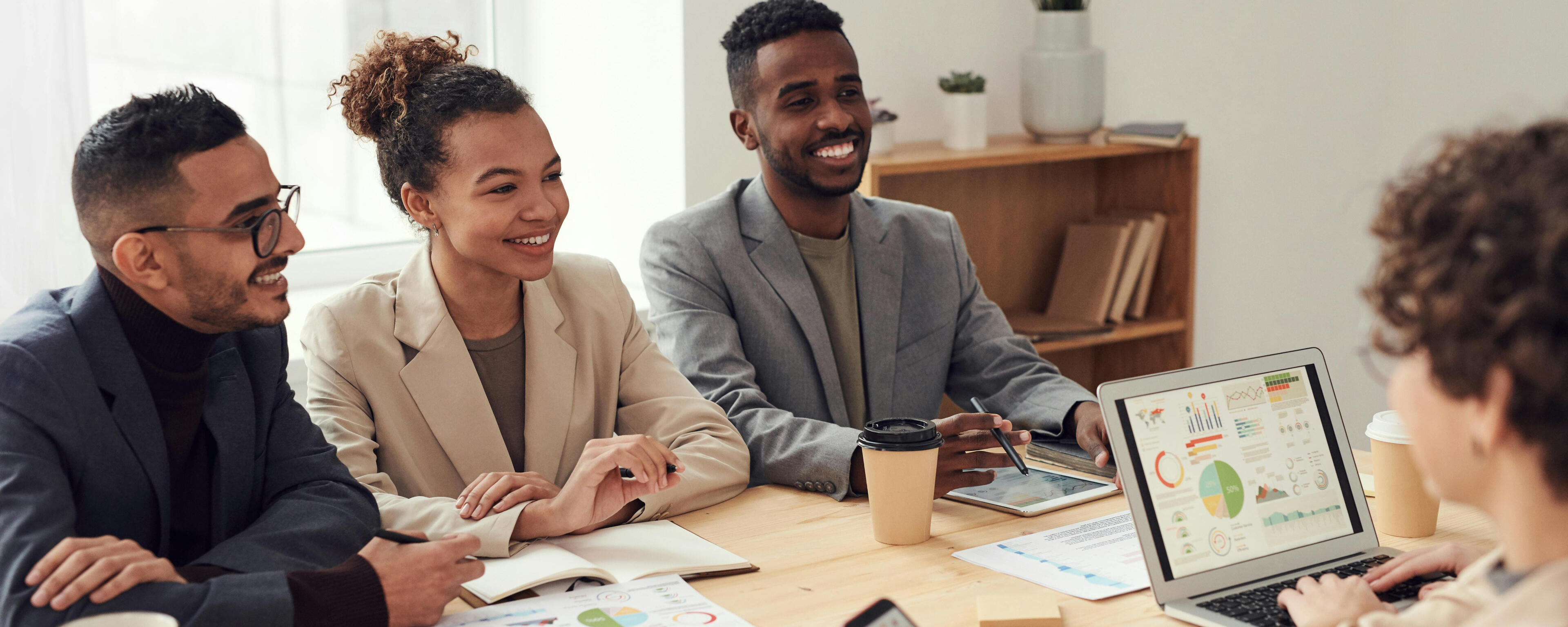 Team collaborating on a marketing project